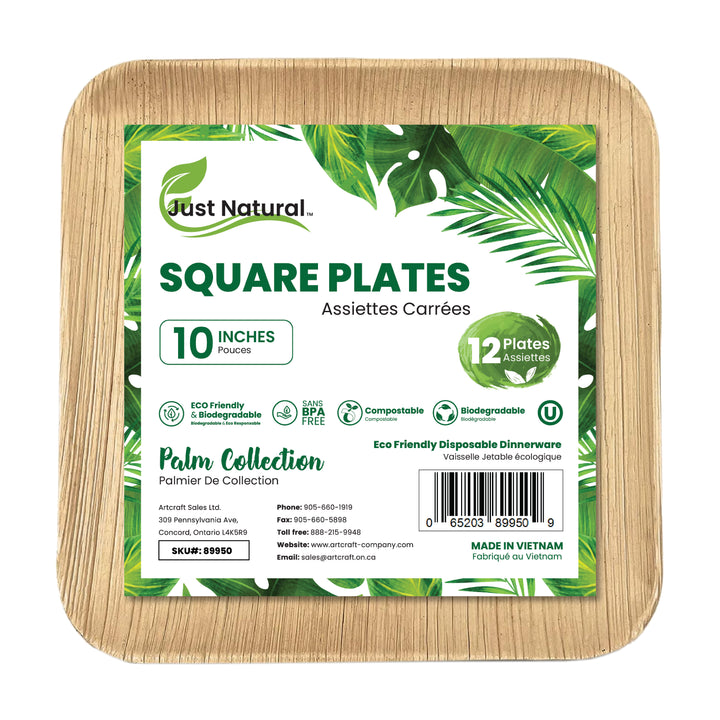 Just Natural Palm Leaf Plates Square - 10 " Square Plates