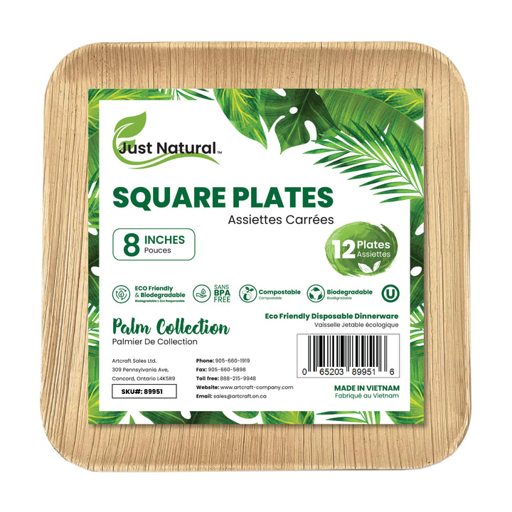 Just Natural Palm Leaf Plates Square - 8" Square Plates