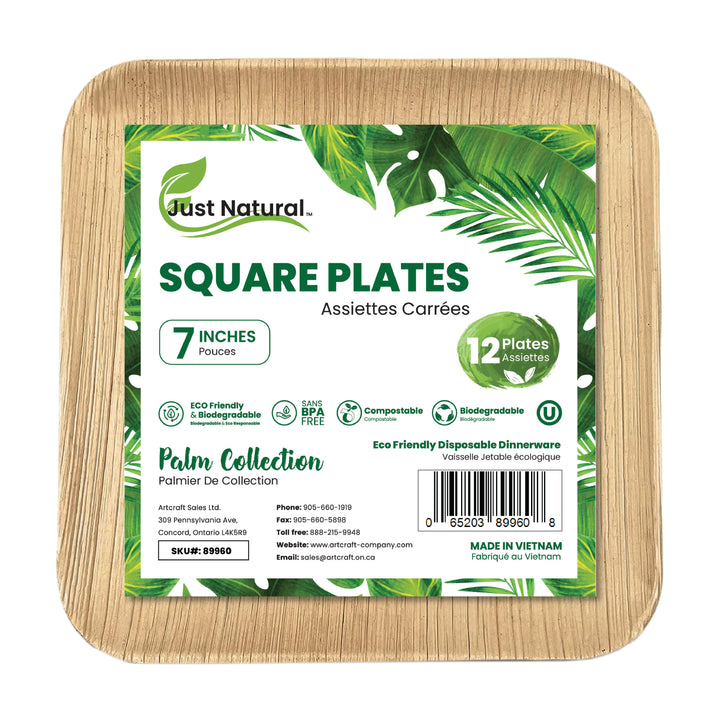 Just Natural Palm Leaf Plates Square - 7" Square Plates