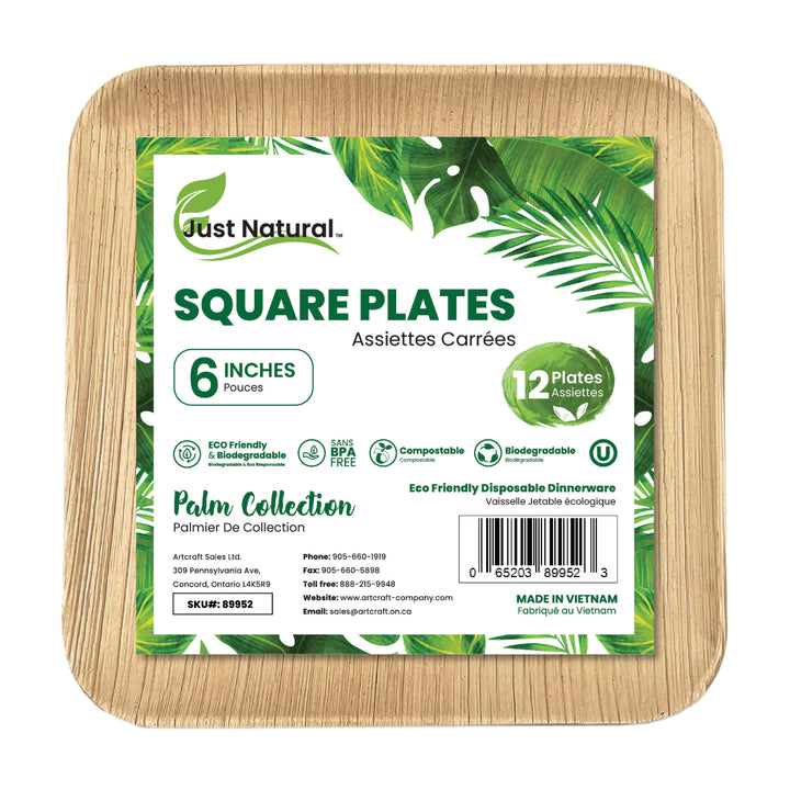 Just Natural Palm Leaf Plates Square - 6" Square Plates