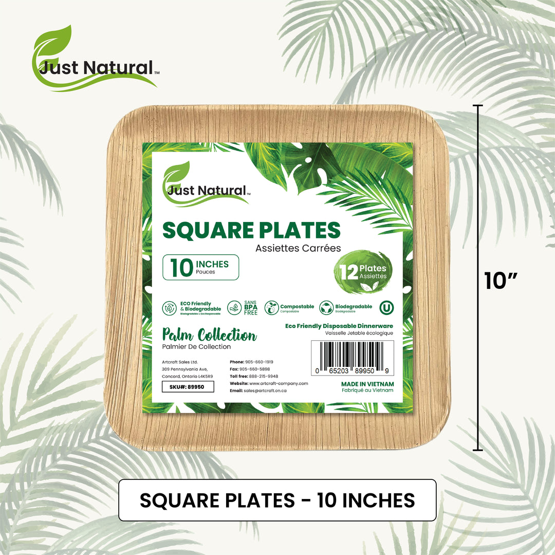 Just Natural Palm Leaf Plates Square - 10 " Square Plates