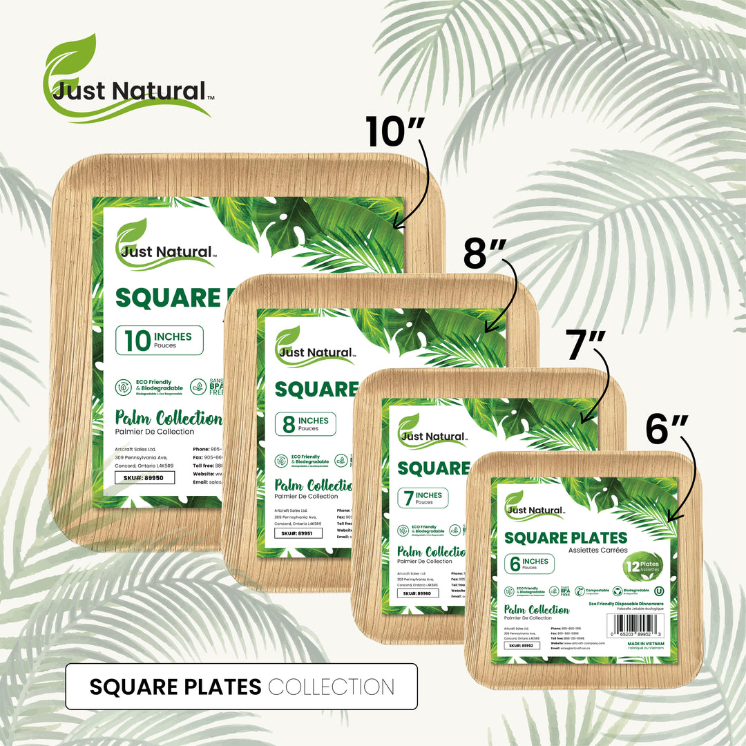 Just Natural Palm Leaf Plates Square - 7" Square Plates