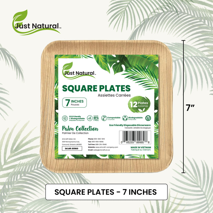 Just Natural Palm Leaf Plates Square - 7" Square Plates