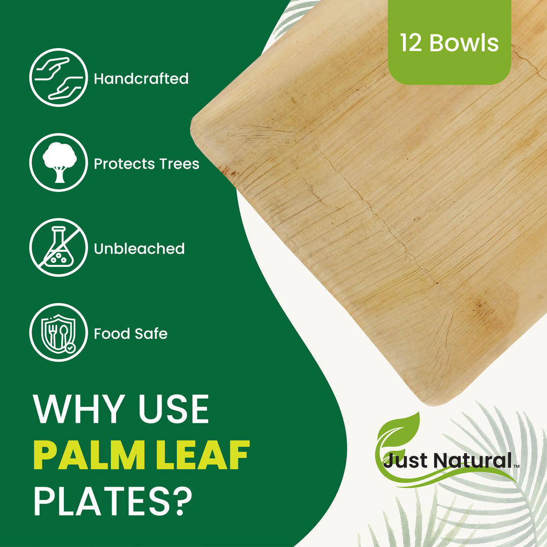 Just Natural Palm Leaf Bowl Square - 7" Square Bowl